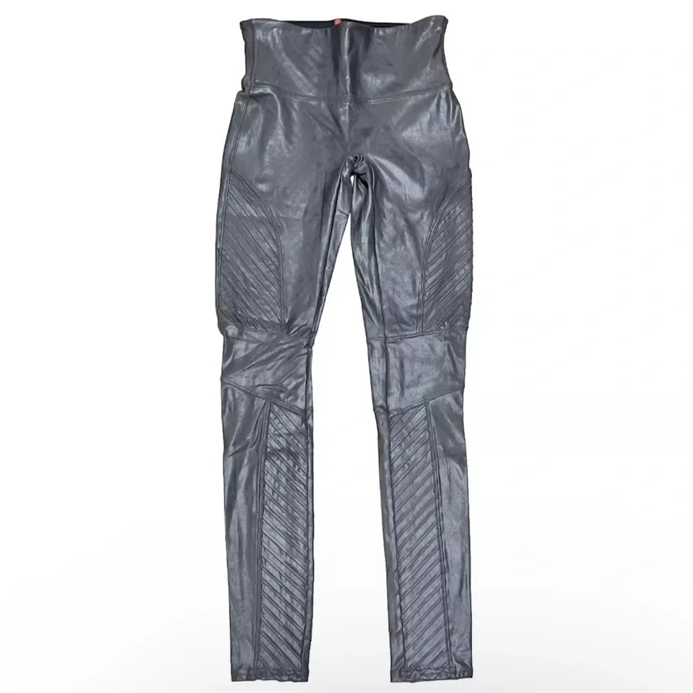 Spanx Gunmetal Gray Faux Leather Moto Leggings Size Medium